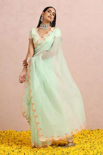 Mint Green Saree And blouse