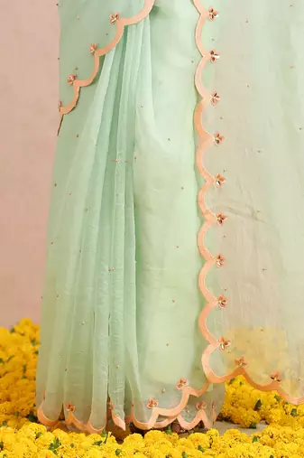 Mint Green Saree And blouse