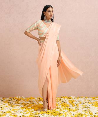 Peach Draped Saree 1