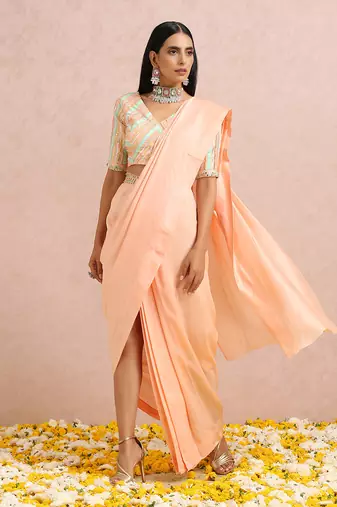 Peach Draped Saree