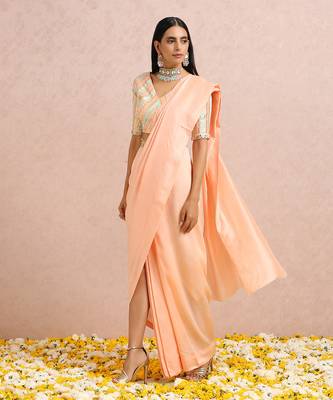 Peach Draped Saree 8