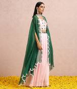 Baby Pink Palazzos With Emerald Cape