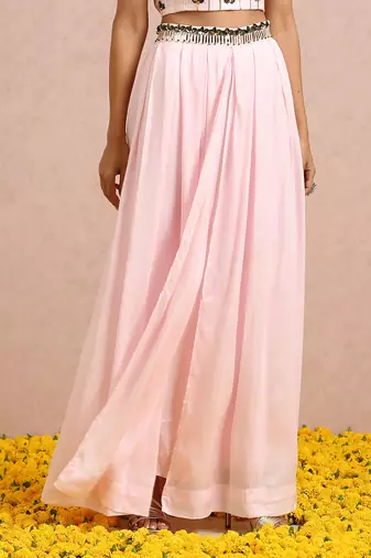 Baby Pink Palazzos With Emerald Cape