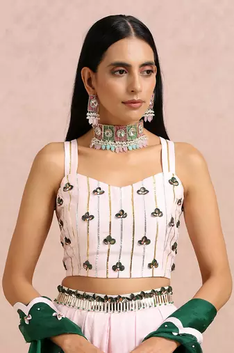 Baby Pink Palazzos With Emerald Cape