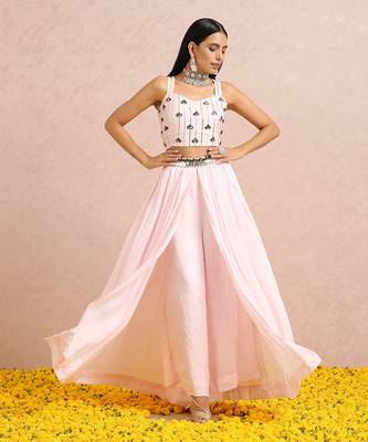 Baby Pink Palazzos With Emerald Cape 6