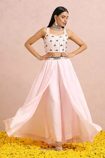 Baby Pink Palazzos With Emerald Cape