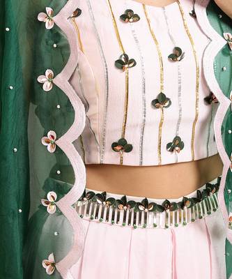 Baby Pink Palazzos With Emerald Cape 7