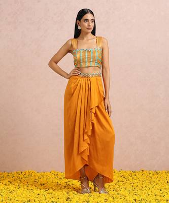 Teal Cape And Rust Dhoti Set 7