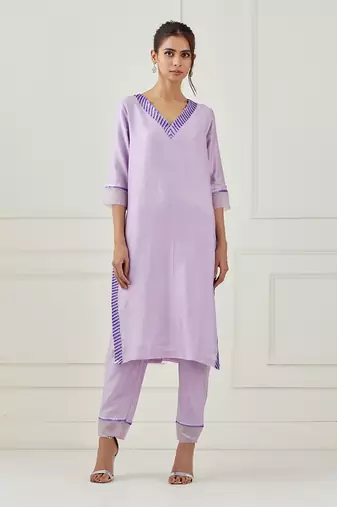 Lavender Embroidered Kurta Set