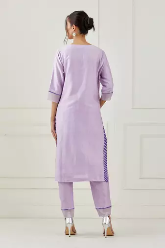 Lavender Embroidered Kurta Set