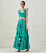 Teal Ruffle Top With Lehenga Set