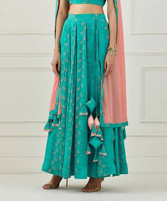 Teal Ruffle Top With Lehenga Set 3