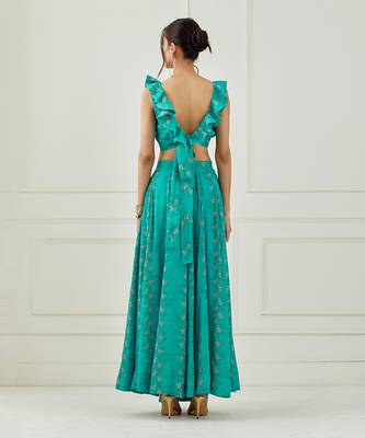 Teal Ruffle Top With Lehenga Set 5