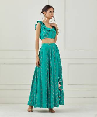 Teal Ruffle Top With Lehenga Set 6