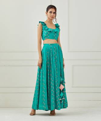 Teal Ruffle Top With Lehenga Set 7