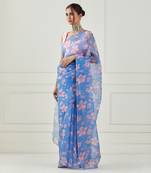 Moon Blue Organza Saree (Stitched blouse)