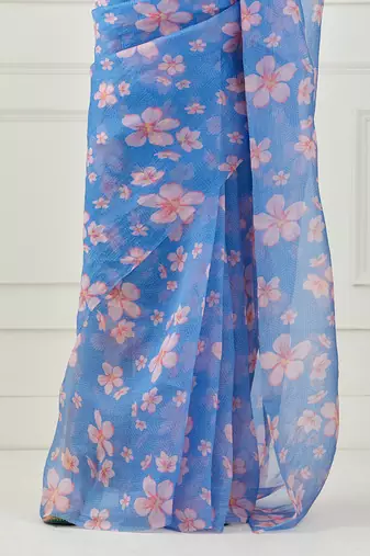 Moon Blue Organza Saree (Stitched blouse)