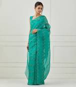 Teal Organza Saree (Stitched Blouse)