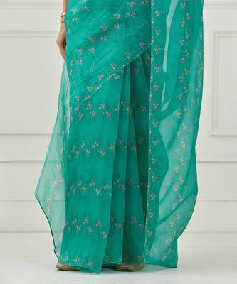 Teal Organza Saree (Stitched Blouse) 2
