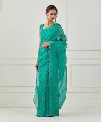 Teal Organza Saree (Unstitched Blouse) 1
