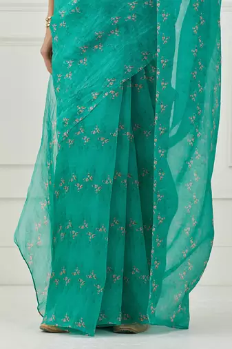 Teal Organza Saree (Unstitched Blouse)