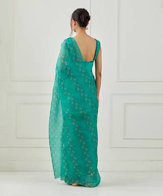 Teal Organza Saree (Unstitched Blouse) 3