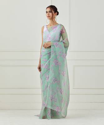 Mint Green Organza Saree (Unstitched Blouse) 1