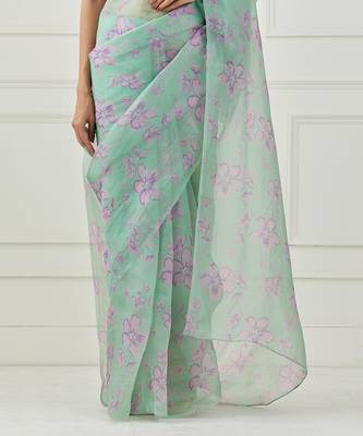 Mint Green Organza Saree (Unstitched Blouse) 3