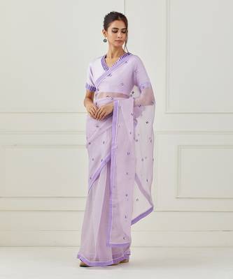 Lavender Embroidered Organza Saree 1