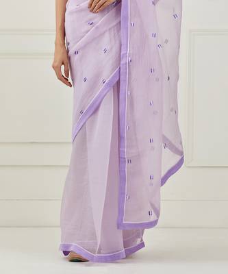 Lavender Embroidered Organza Saree 2