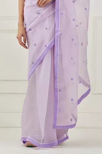 Lavender Embroidered Organza Saree