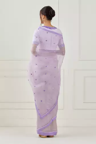 Lavender Embroidered Organza Saree