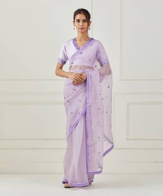Lavender Embroidered Organza Saree 4