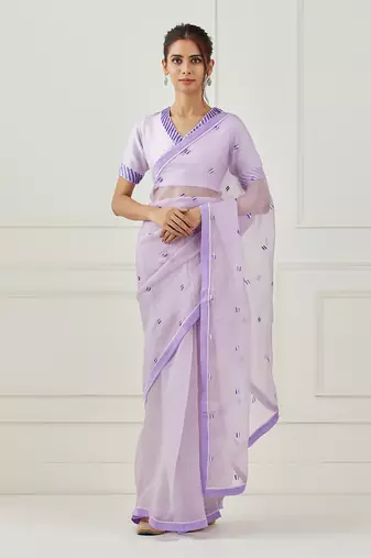 Lavender Embroidered Organza Saree