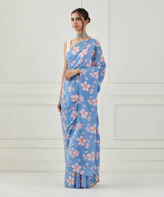 Moon Blue Crepe Saree 1