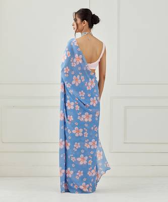 Moon Blue Crepe Saree 2