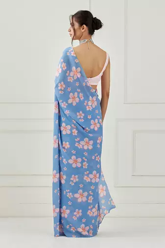 Moon Blue Crepe Saree