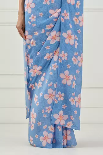 Moon Blue Crepe Saree