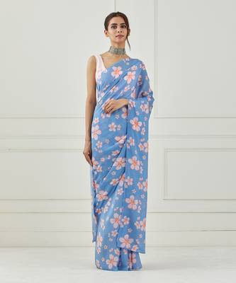 Moon Blue Crepe Saree 4