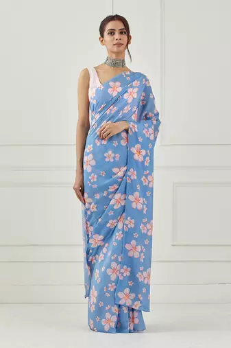 Moon Blue Crepe Saree