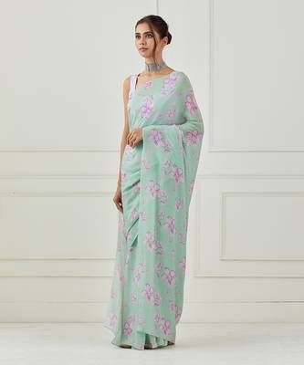 Mint Green Crepe Saree 1