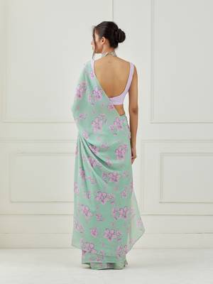 Mint Green Crepe Saree 2