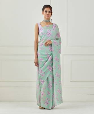 Mint Green Crepe Saree 3