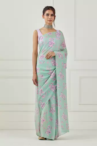 Mint Green Crepe Saree