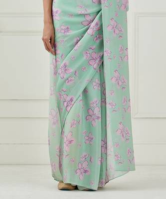 Mint Green Crepe Saree 4