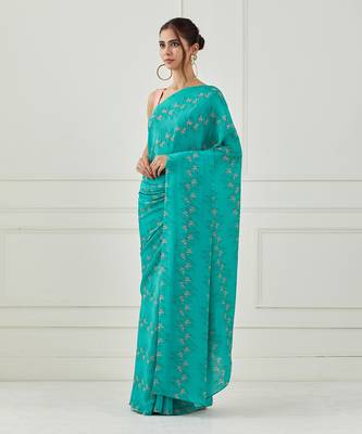 Teal Crepe Saree 1