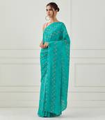 Teal Crepe Saree