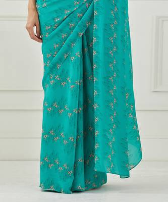 Teal Crepe Saree 2