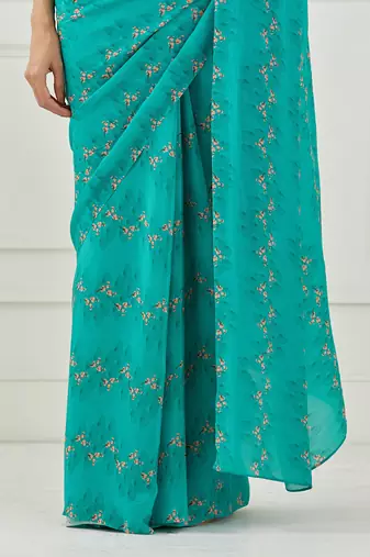 Teal Crepe Saree
