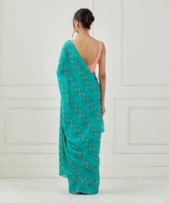 Teal Crepe Saree 3